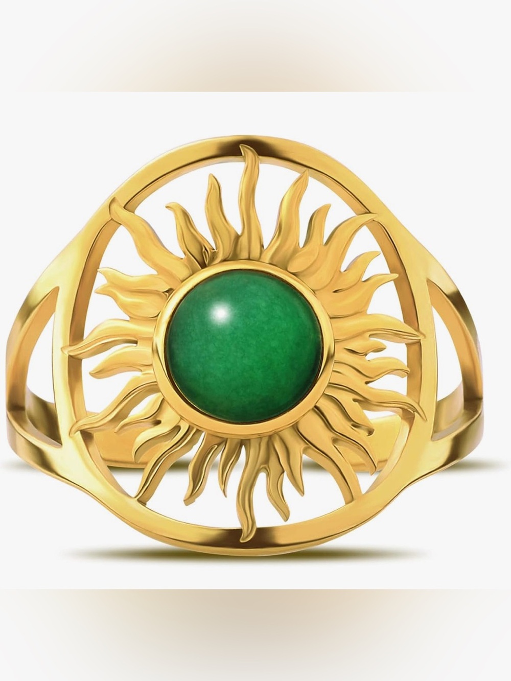 Beautiful Nordstrom 18KT plate emerald Sunburst Cocktail Ring adjustable
